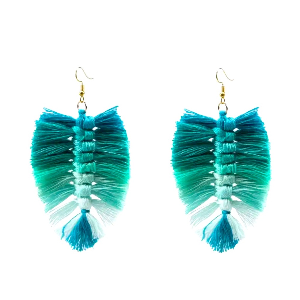 Macrame Earrings Tassel Turquoise Ombre Handcrafted Hypoallergenic